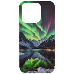 Lake Mountains Aorora Northern Lights Snow Iphone 15 Pro Black Uv Print Pc Hardshell Case