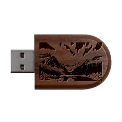 Lake Mountains Aorora Northern Lights Snow Wood Oval Usb Flash Drive