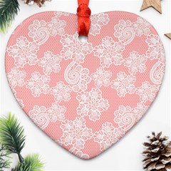 Lace White Ornamental Textile Ornament (heart) by Paksenen