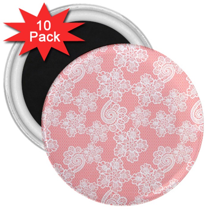 Lace White Ornamental Textile 3  Magnets (10 pack) 