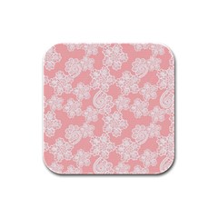 Lace White Ornamental Textile Rubber Square Coaster (4 Pack)