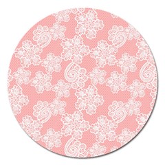 Lace White Ornamental Textile Magnet 5  (round)