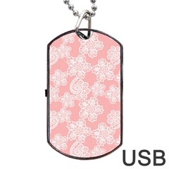 Lace White Ornamental Textile Dog Tag Usb Flash (one Side)