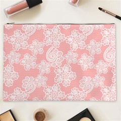 Lace White Ornamental Textile Cosmetic Bag (xxl)