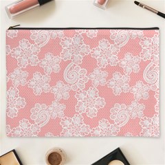 Lace White Ornamental Textile Cosmetic Bag (xxxl)