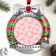 Lace White Ornamental Textile Metal X mas Ribbon With Red Crystal Round Ornament by Paksenen