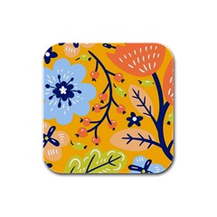 Floral Pattern Beautiful Aesthetic Rubber Square Coaster (4 Pack)