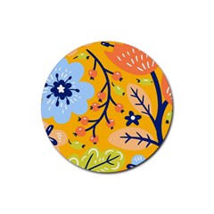 Floral Pattern Beautiful Aesthetic Rubber Round Coaster (4 Pack)