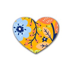 Floral Pattern Beautiful Aesthetic Rubber Heart Coaster (4 Pack) by Paksenen