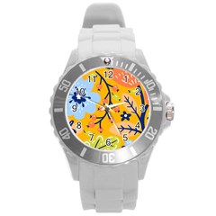 Floral Pattern Beautiful Aesthetic Round Plastic Sport Watch (l)