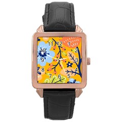 Floral Pattern Beautiful Aesthetic Rose Gold Leather Watch 