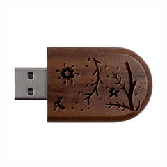 Floral Pattern Beautiful Aesthetic Wood Oval Usb Flash Drive by Paksenen