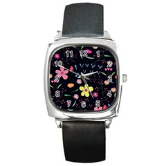 Foliage Pattern Beautiful Aesthetic Secret Garden Square Metal Watch by Paksenen