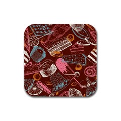 Sweet Food Seamless Pattern Rubber Square Coaster (4 Pack) by Paksenen