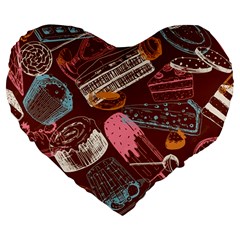 Sweet Food Seamless Pattern Large 19  Premium Heart Shape Cushions