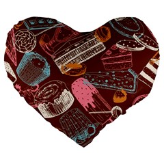 Sweet Food Seamless Pattern Large 19  Premium Flano Heart Shape Cushions