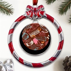 Sweet Food Seamless Pattern Metal Red Ribbon Round Ornament