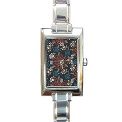 Retro Texture With Orange Flowers Floral Rectangle Italian Charm Watch