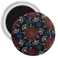 Retro Texture With Orange Flowers Floral 3  Magnets