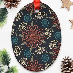 Retro Texture With Orange Flowers Floral Ornament (oval)