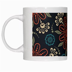 Retro Texture With Orange Flowers Floral White Mug