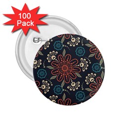 Retro Texture With Orange Flowers Floral 2 25  Buttons (100 Pack) 