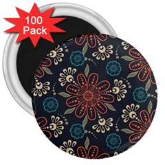 Retro Texture With Orange Flowers Floral 3  Magnets (100 Pack) by Paksenen