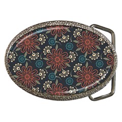 Retro Texture With Orange Flowers Floral Belt Buckles