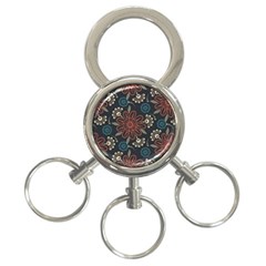 Retro Texture With Orange Flowers Floral 3-ring Key Chain