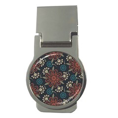 Retro Texture With Orange Flowers Floral Money Clips (round) 