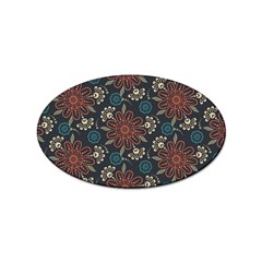 Retro Texture With Orange Flowers Floral Sticker (oval)