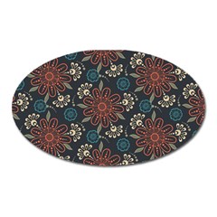 Retro Texture With Orange Flowers Floral Oval Magnet