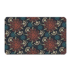 Retro Texture With Orange Flowers Floral Magnet (rectangular)