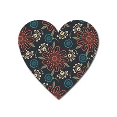 Retro Texture With Orange Flowers Floral Heart Magnet