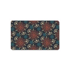 Retro Texture With Orange Flowers Floral Magnet (name Card)