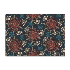 Retro Texture With Orange Flowers Floral Sticker A4 (10 Pack)