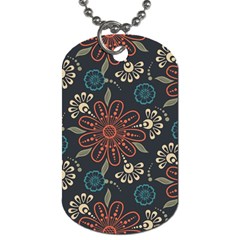 Retro Texture With Orange Flowers Floral Dog Tag (two Sides)