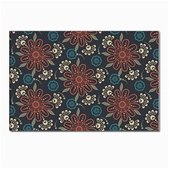 Retro Texture With Orange Flowers Floral Postcards 5  X 7  (pkg Of 10)