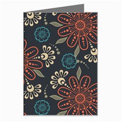 Retro Texture With Orange Flowers Floral Greeting Card