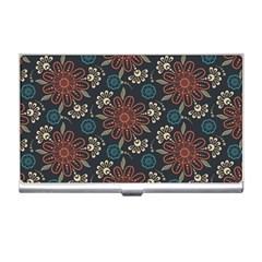 Retro Texture With Orange Flowers Floral Business Card Holder