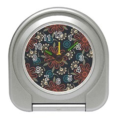 Retro Texture With Orange Flowers Floral Travel Alarm Clock