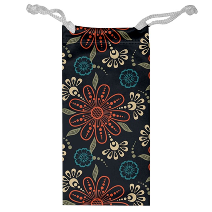 Retro Texture With Orange Flowers Floral Jewelry Bag