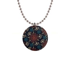 Retro Texture With Orange Flowers Floral 1  Button Necklace