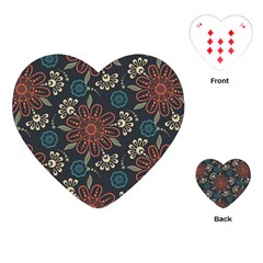 Retro Texture With Orange Flowers Floral Playing Cards Single Design (heart)