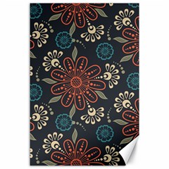 Retro Texture With Orange Flowers Floral Canvas 24  X 36 