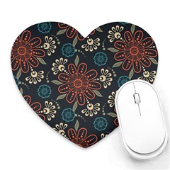 Retro Texture With Orange Flowers Floral Heart Mousepad