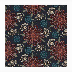 Retro Texture With Orange Flowers Floral Medium Glasses Cloth (2 Sides)