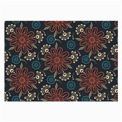 Retro Texture With Orange Flowers Floral Large Glasses Cloth (2 Sides)