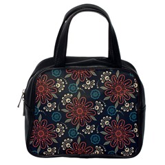 Retro Texture With Orange Flowers Floral Classic Handbag (one Side)