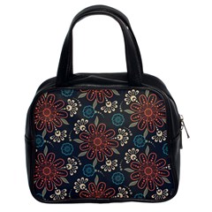 Retro Texture With Orange Flowers Floral Classic Handbag (two Sides)